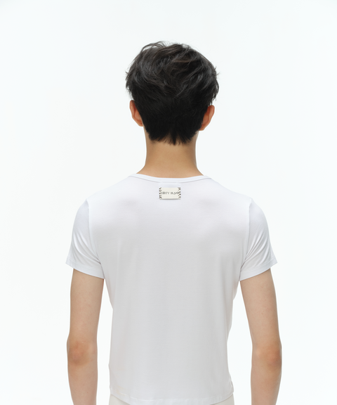 friesian logo slim-fit crop white t-shirt