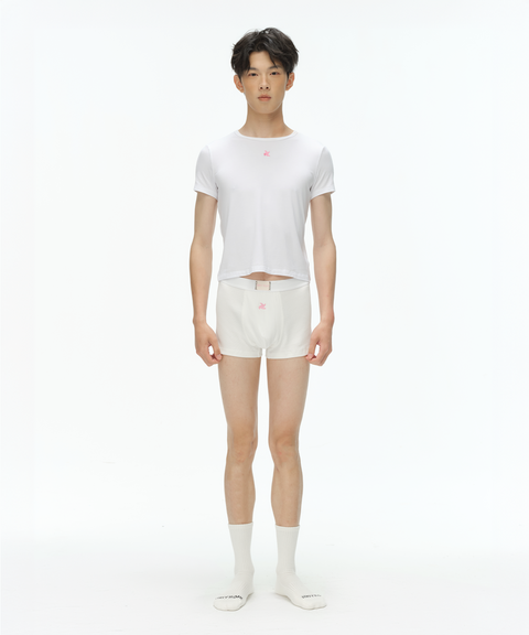 (Limited) pink friesian logo slim-fit crop white t-shirt