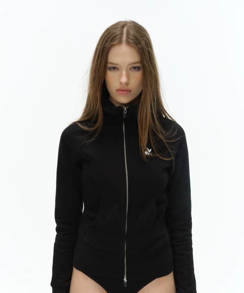 (Coming Soon) friesian logo slim-fit black full-zip hoodie