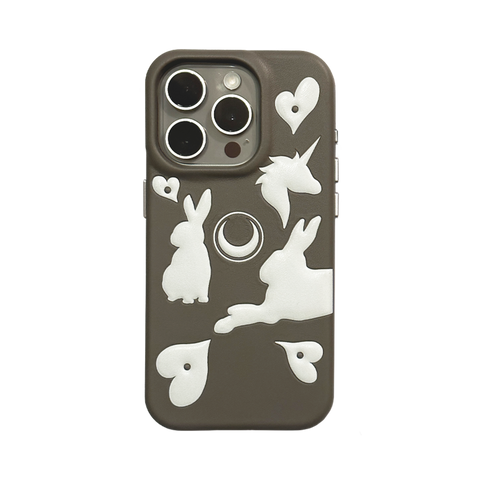 iPhone-Hülle aus Leder mit Bunicorn-Prägung Nr. 002 in Grau
