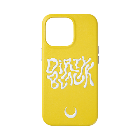 Gelbe Lederhülle für das iPhone 13 Pro mit Hyper-Logo