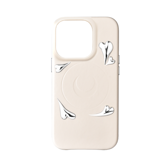 heart studs ivory leather iphone 15 pro case
