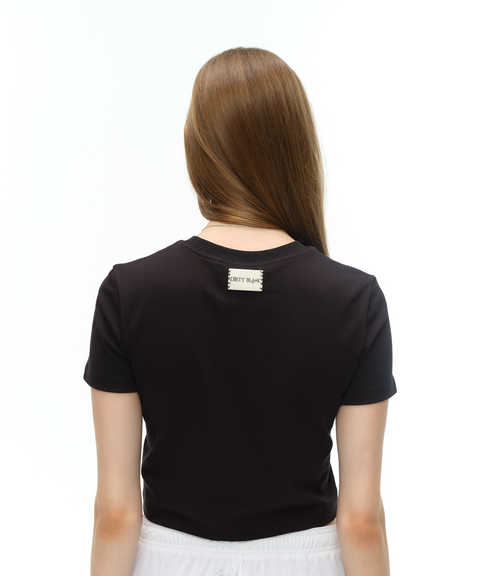 friesian logo slim-fit baby crop black t-shirt