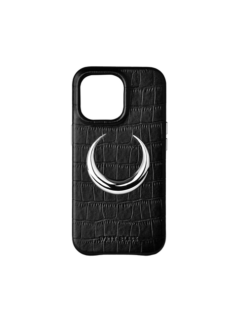 不鏽鋼月亮裝飾 黑色 鱷魚紋牛皮 iphone 保護殼