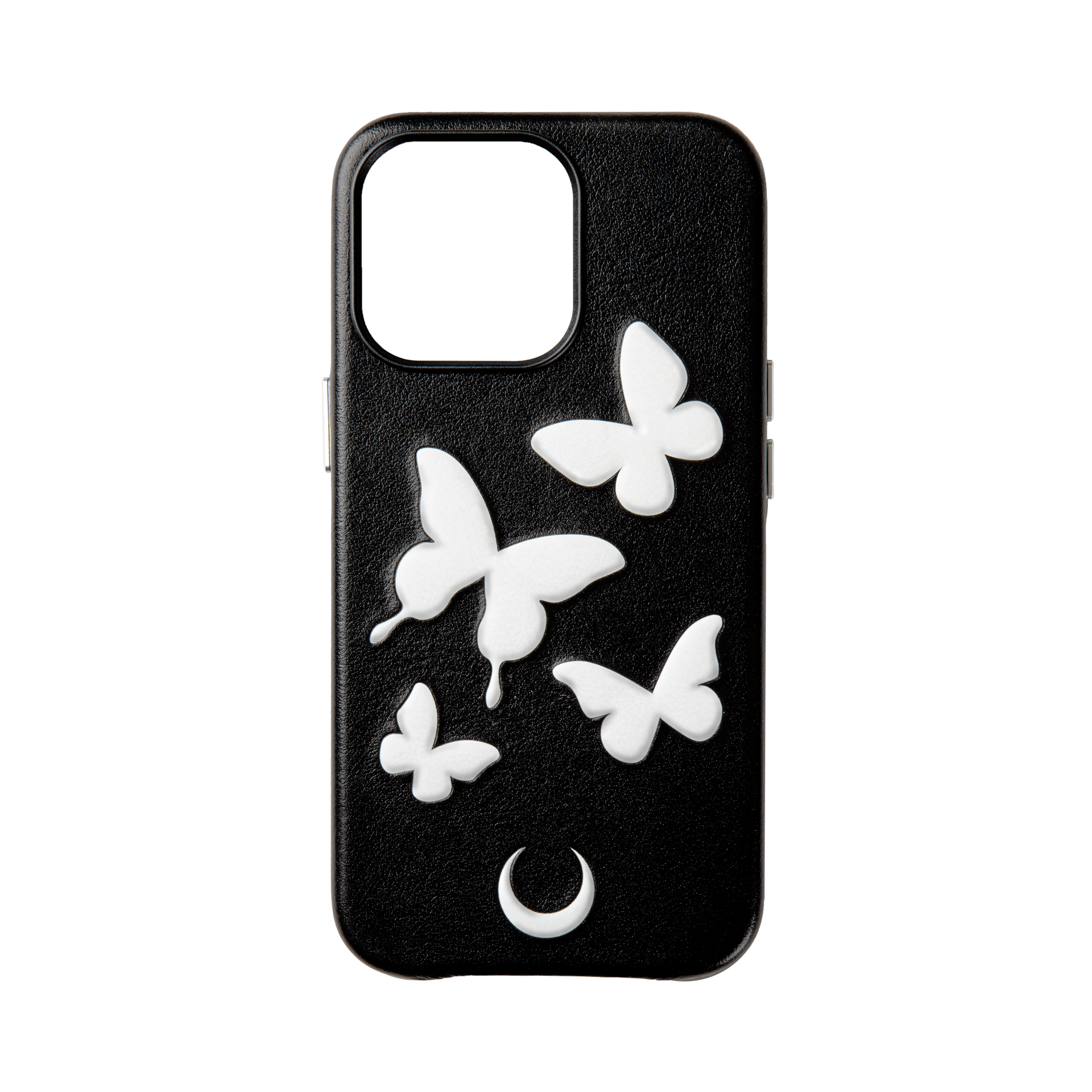 DIRTY BLACK Black leather iphone 13 Pro case with butterfly embossing