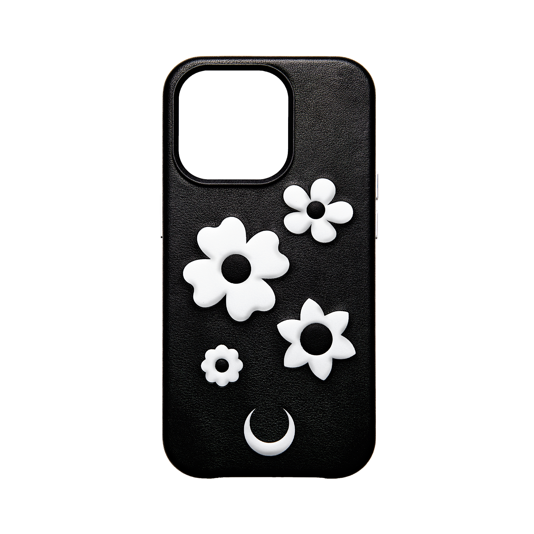 floral embossed black leather iphone 14 pro / pro max case