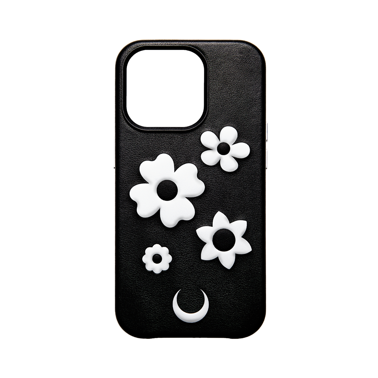 floral embossed black leather iphone case