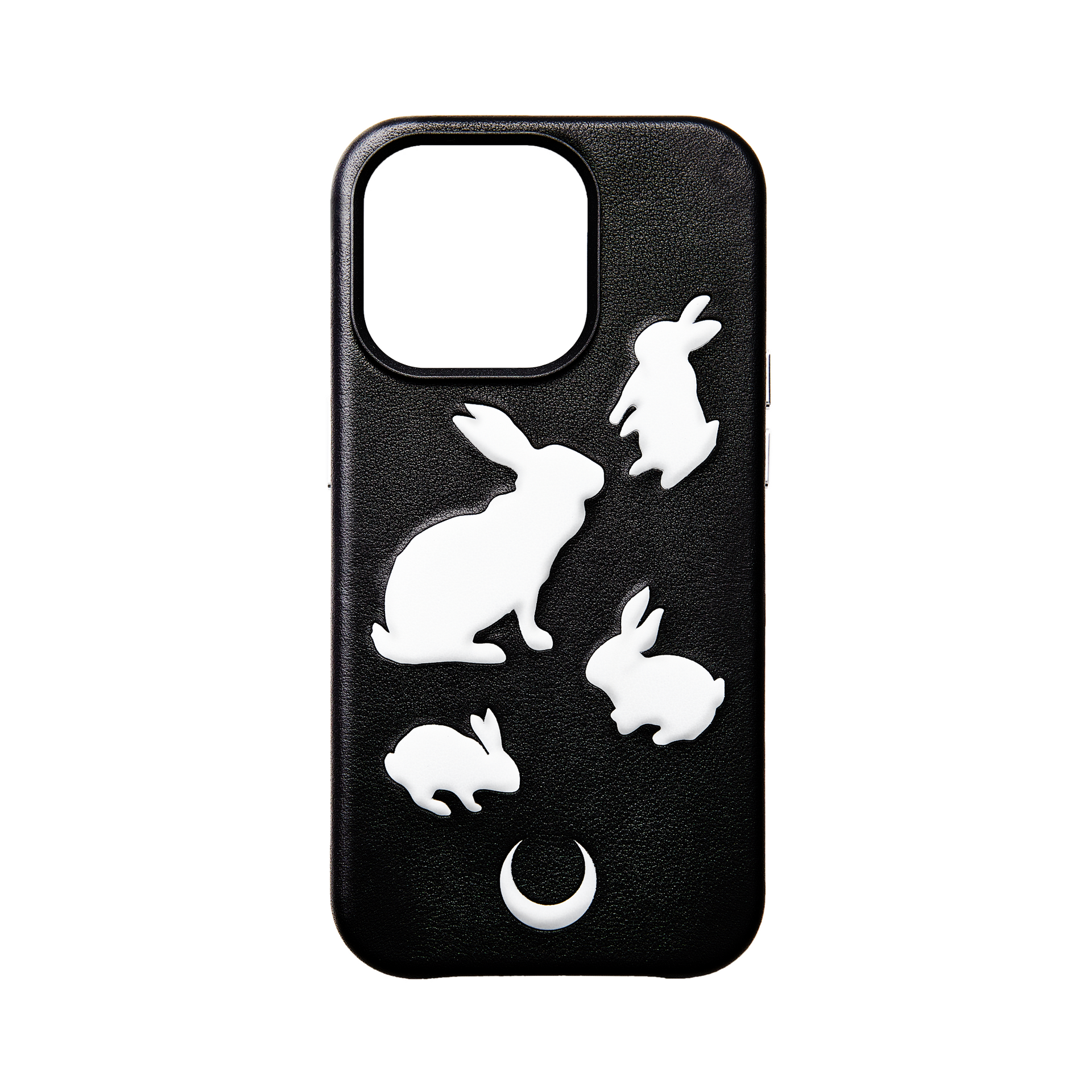rabbit embossed black leather iphone case®