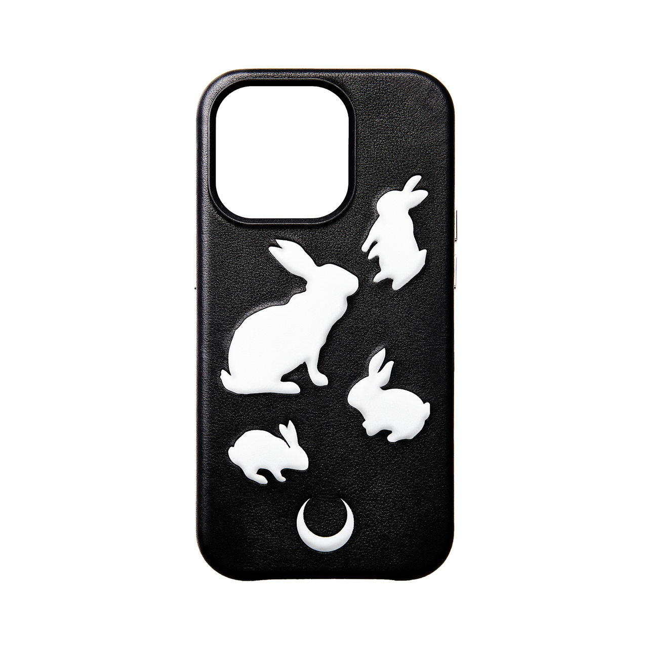 rabbit embossed black leather iphone case