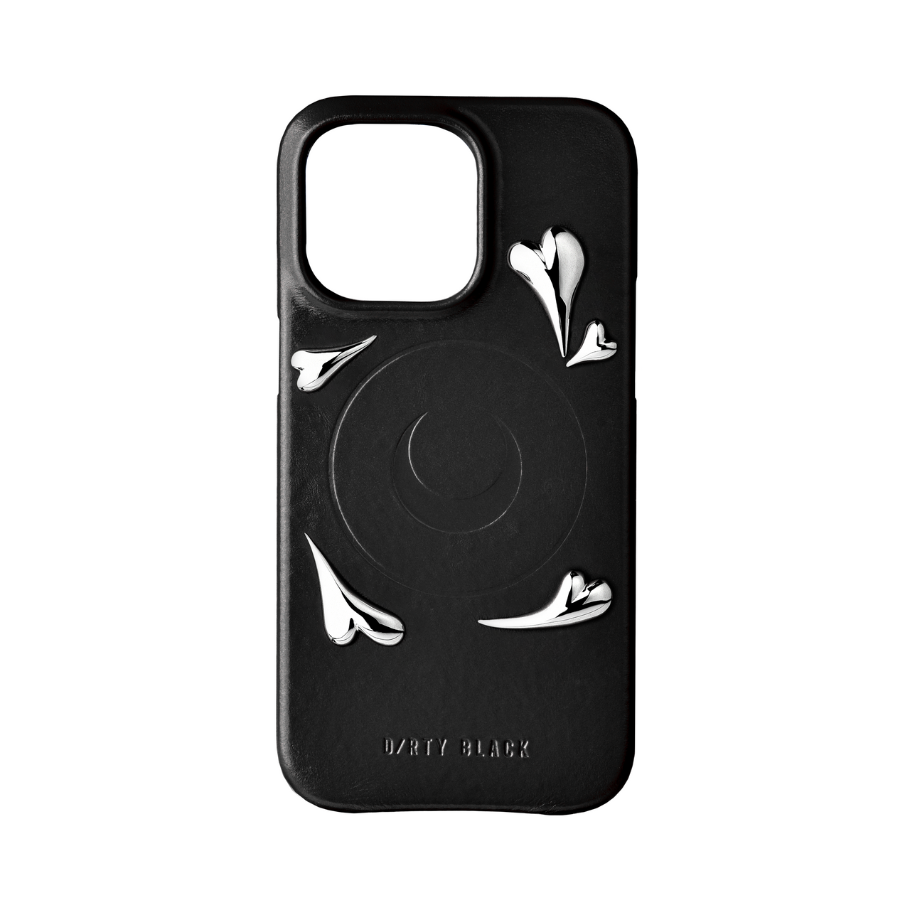 不鏽鋼愛心裝飾 黑色 牛皮 iphone 14 pro 保護殼