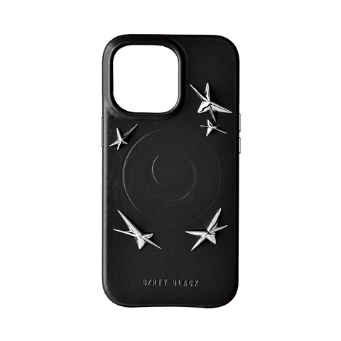 iPhone-Hülle aus schwarzem Leder mit Sternnieten