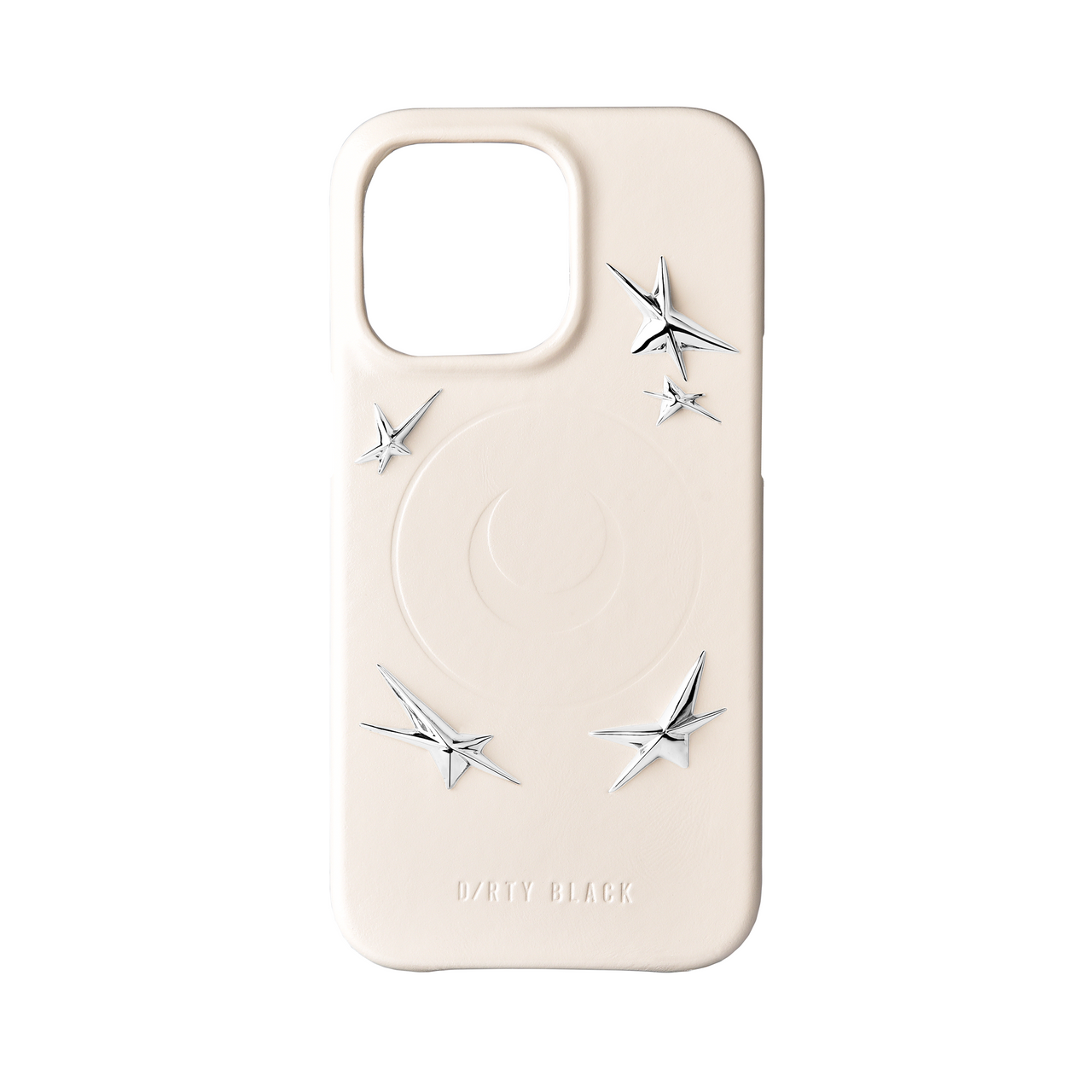 不锈钢星星装饰 奶白色 牛皮 iphone 14 pro 保护壳