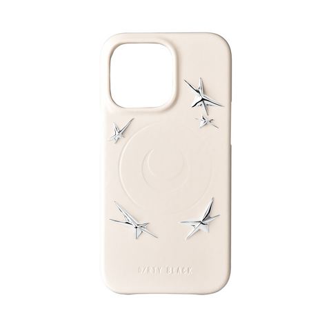 不锈钢星星装饰 奶白色 牛皮 iphone 14 pro 保护壳