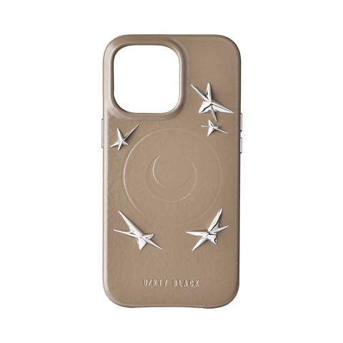 star studs khaki leather iphone case
